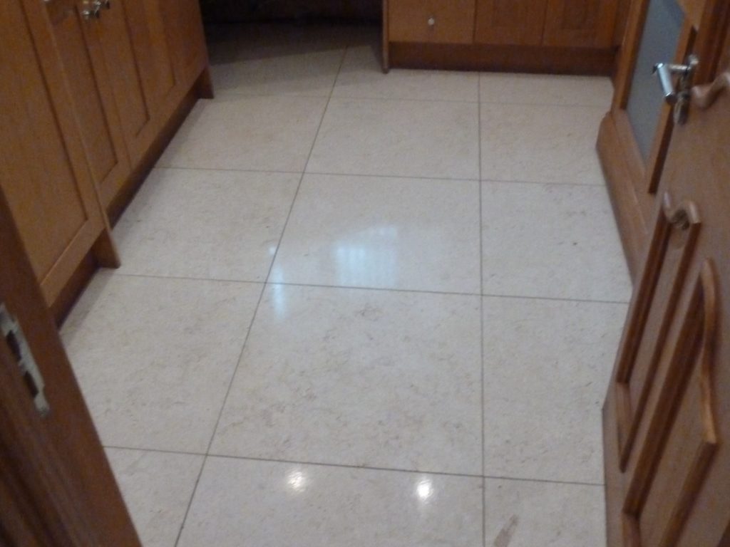 Stone tile floor after polishing